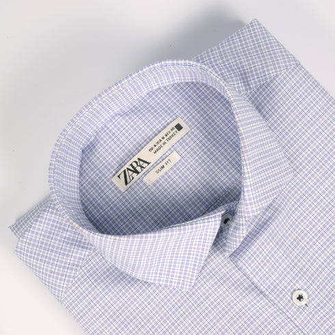 ZR Light Purple & White Mini-checkered Shirt